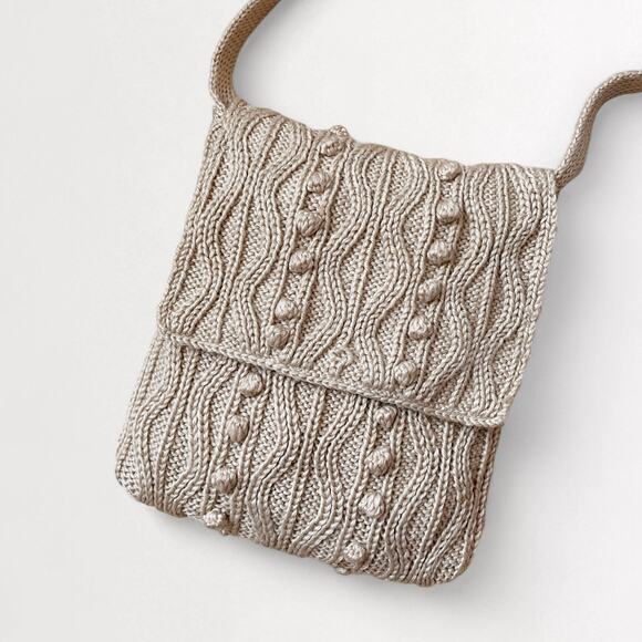 Cableknit Boho Crossbody Bag Cream Beige Crochet Minimalist Festival Knit - Picture 3 of 8